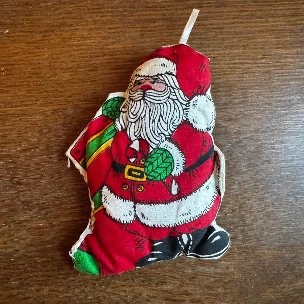 VTG‎ 5 Christmas Ornament Santa Plush Handmade Hand Sewn Fabric Pattern Panel